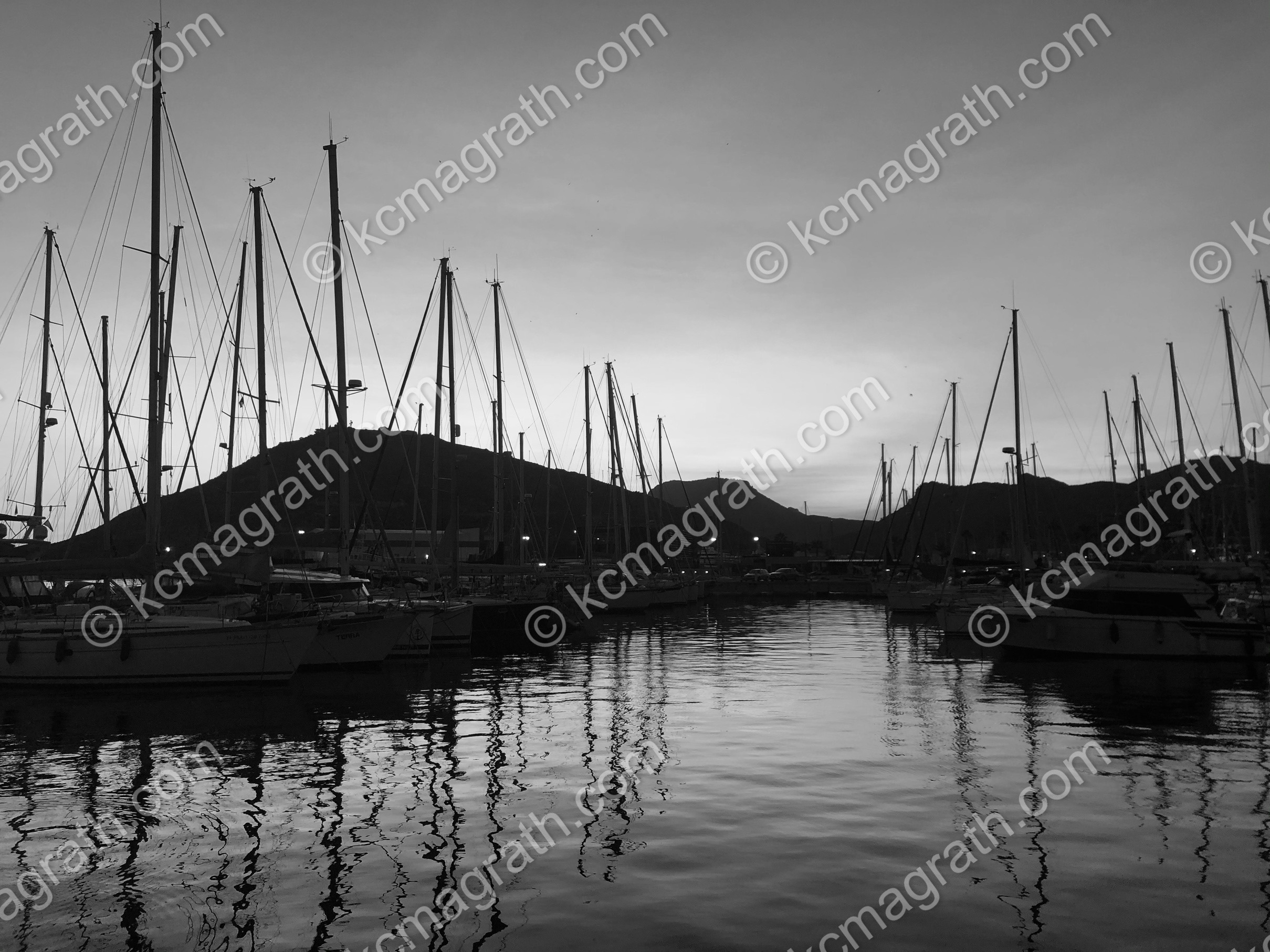 Cartegena's Yacht Port Marina Silhouettes 2, B&W, Spain