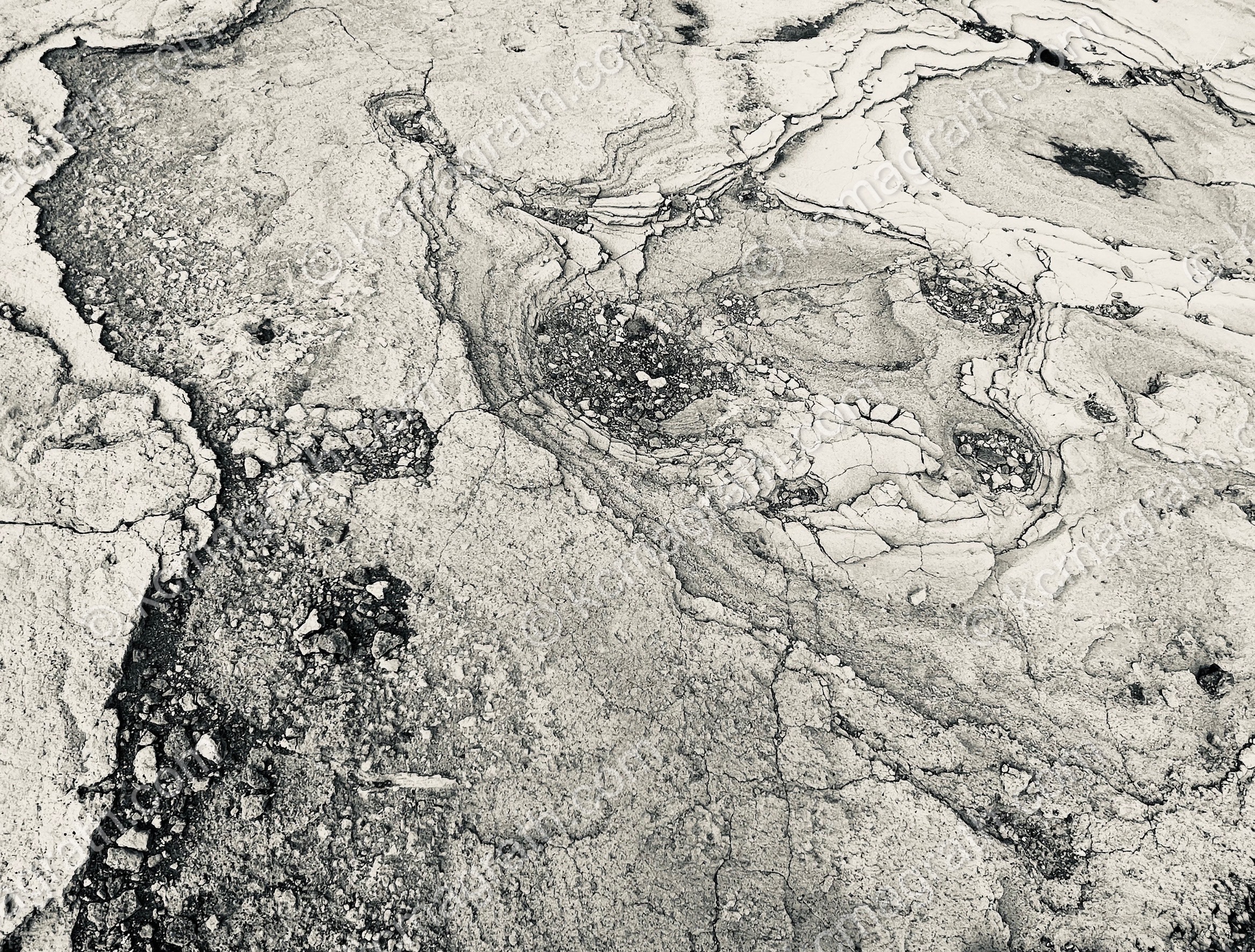 Skutustadahreppur's Vista of Geothermal Terrain, B&W, Abstract, Iceland