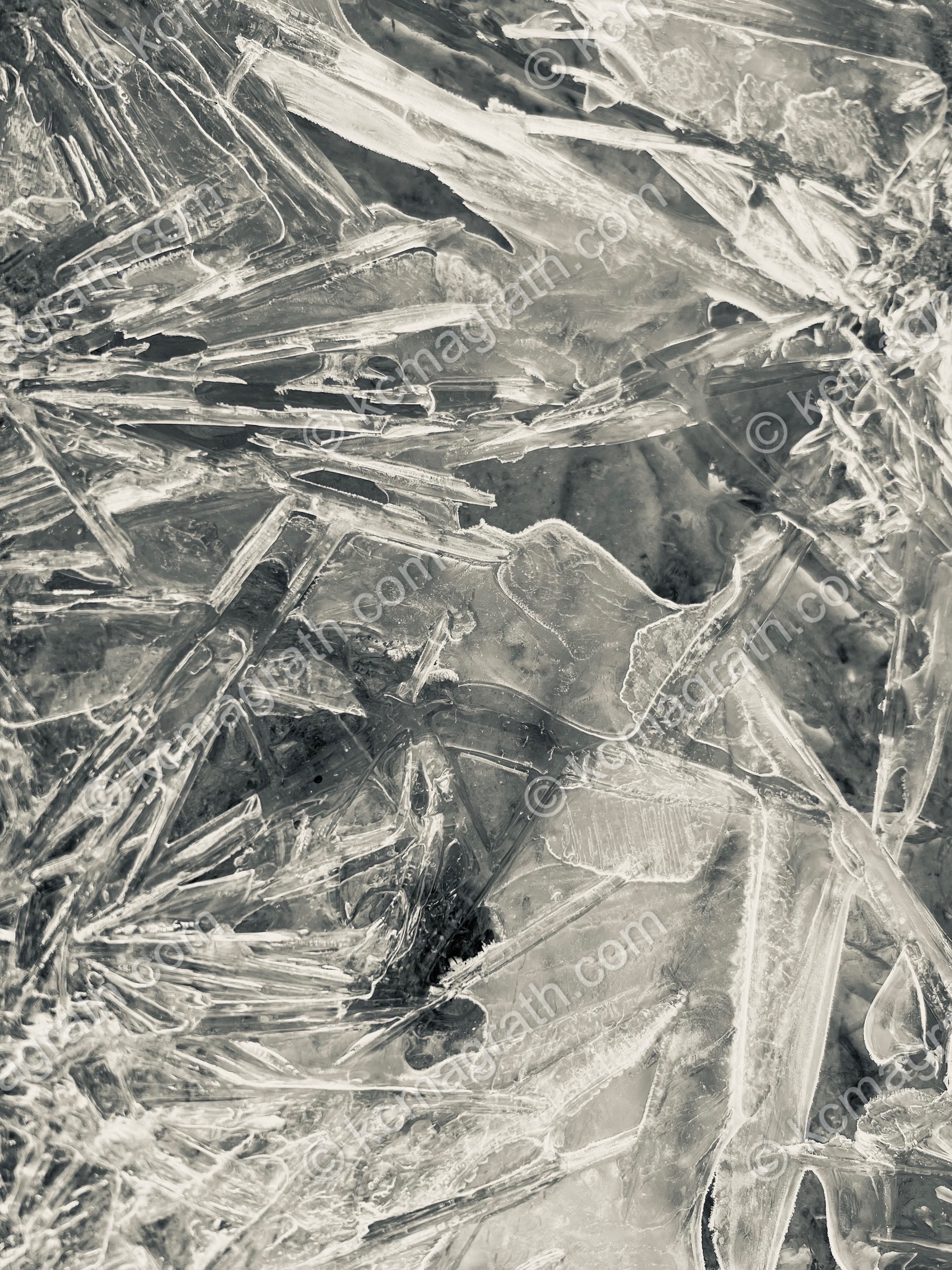 Kapadokya's Winter Ice Patterns on the Ground 2, B&W, Abstract, Turkiye
