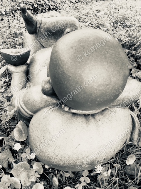 Sa Pa's O Quy Ho Baby Monk Statue 3, Unique Angle from Behind, B&W, Vietnam