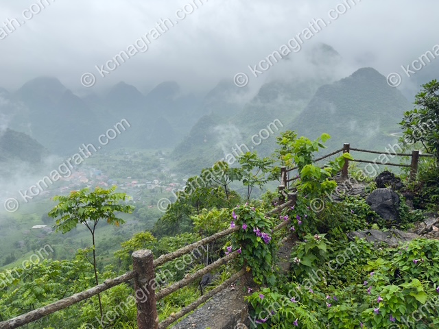 Yen Minh's Lung Ho Garden Vista With Fog in Mountains, Vietnam
