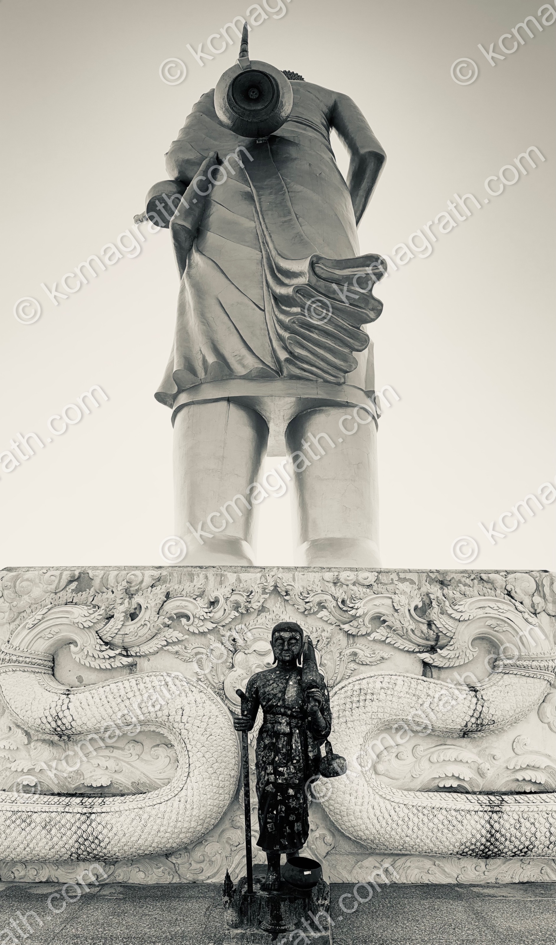 Hua Hin's Wat Khao Noi Giant Statue, Unique Angle From Behind, B&W, Thailand