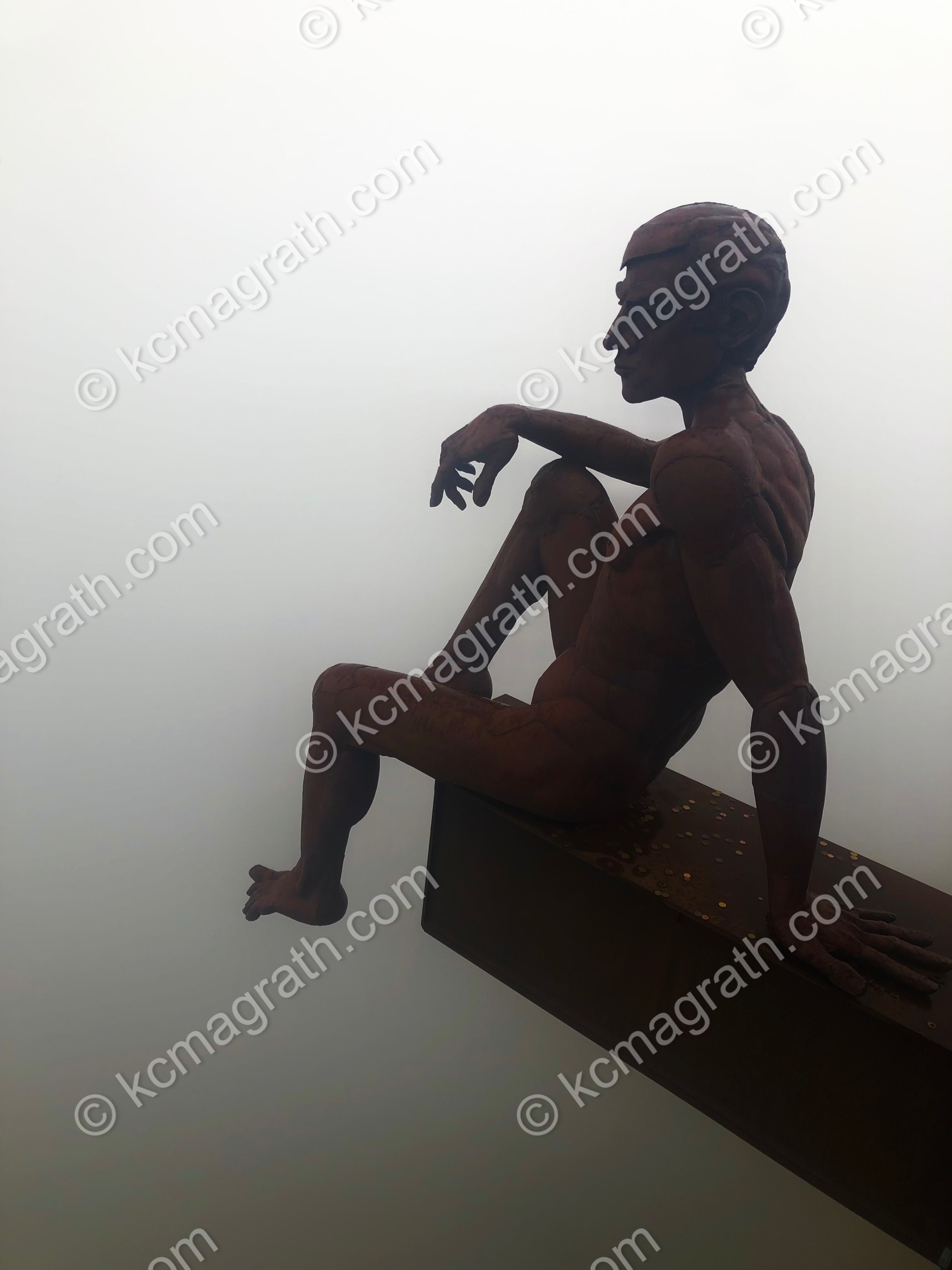 Canillo's Mirador del Roc del Quer Statue Extending Out Over a Cliff, in Fog 1, Andorra