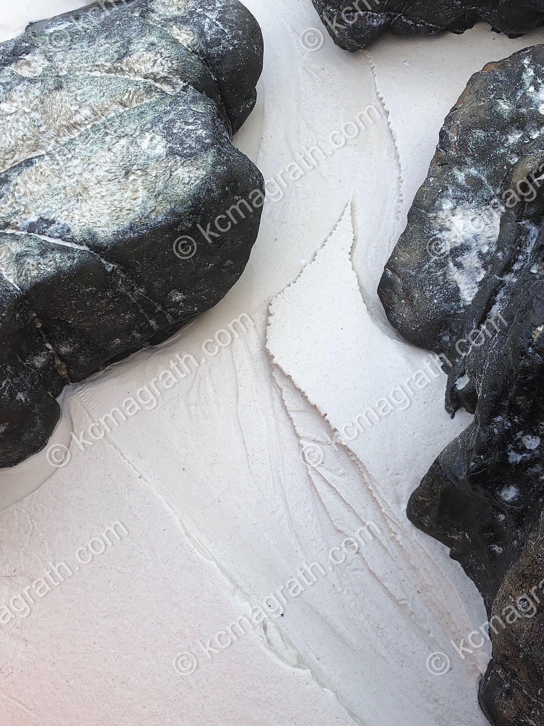 Phi Phi Island's Monkey Beach 2 with Sand Ripples Between Rocks at Low Tide, B&W, Abstract, Thailand