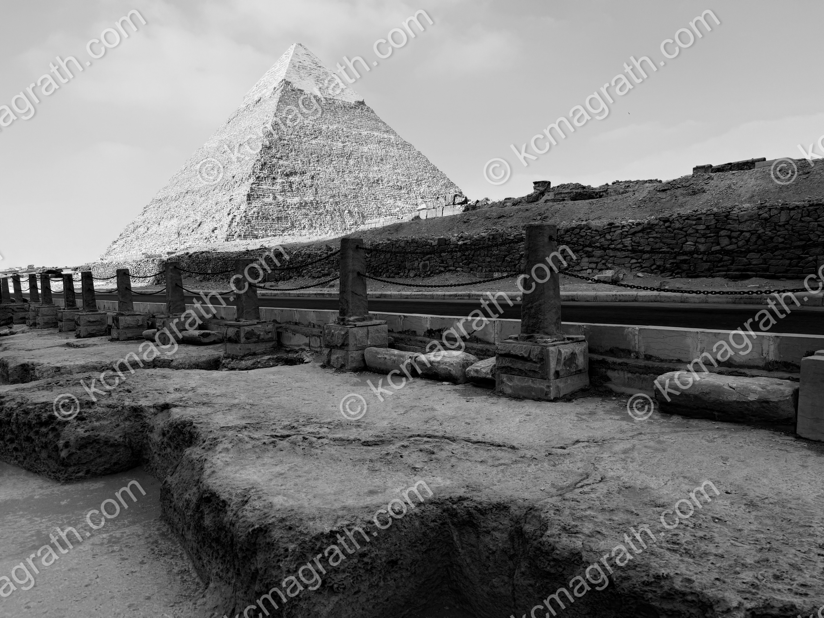 Giza's Pyramid of Khafre 1, Still Retaining the Limestone Cap, B&W, Egypt