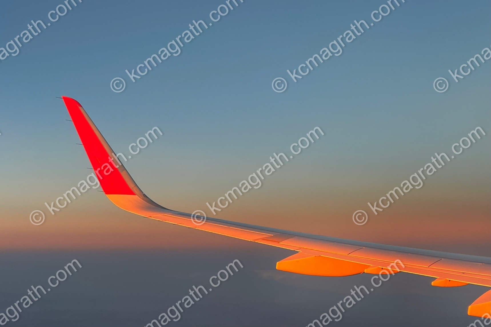 Sunset Reflecting Off Airplane Wing, Somewhere Over the Middle East, Abstractish