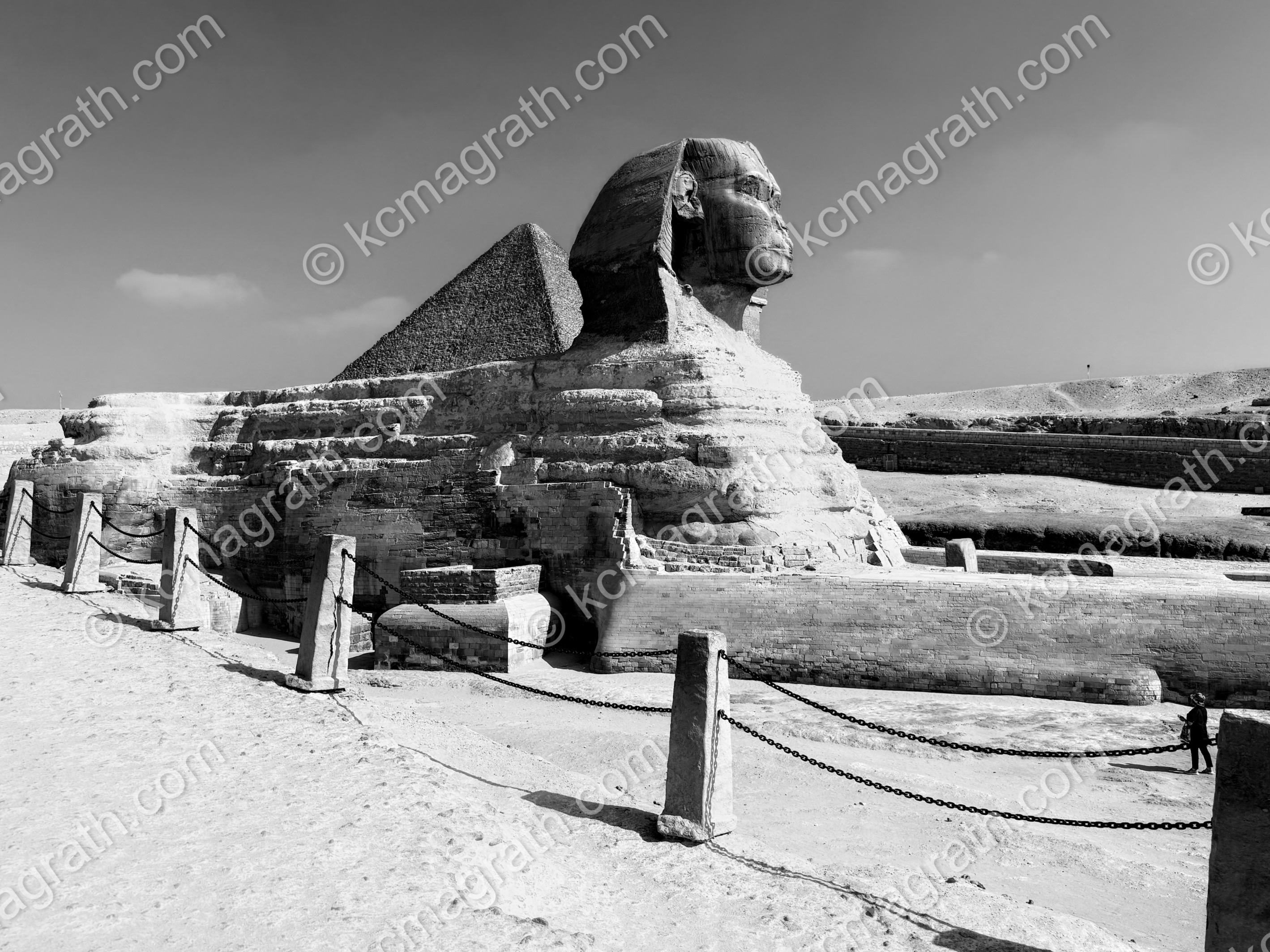 Giza's Ancient Sphinx With Pyramid 1, B&W, Egypt