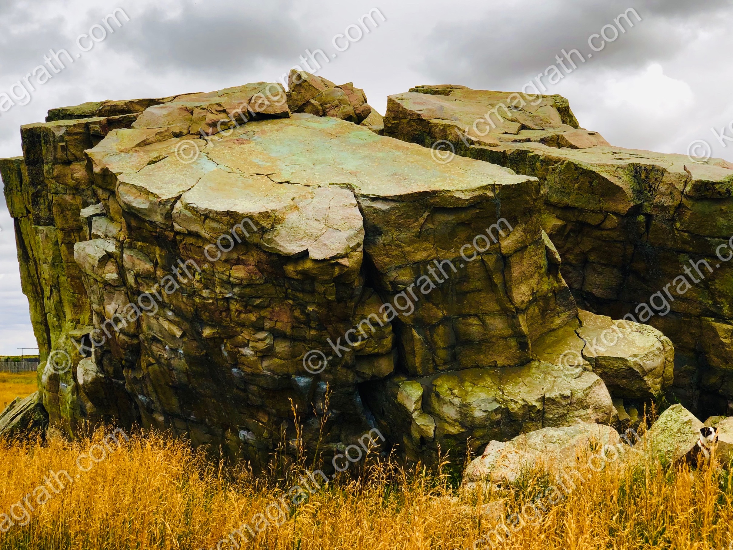 Okotok Foothills' Giant Rock in Stunning Afternoon Sunlight, Calgary, Canada