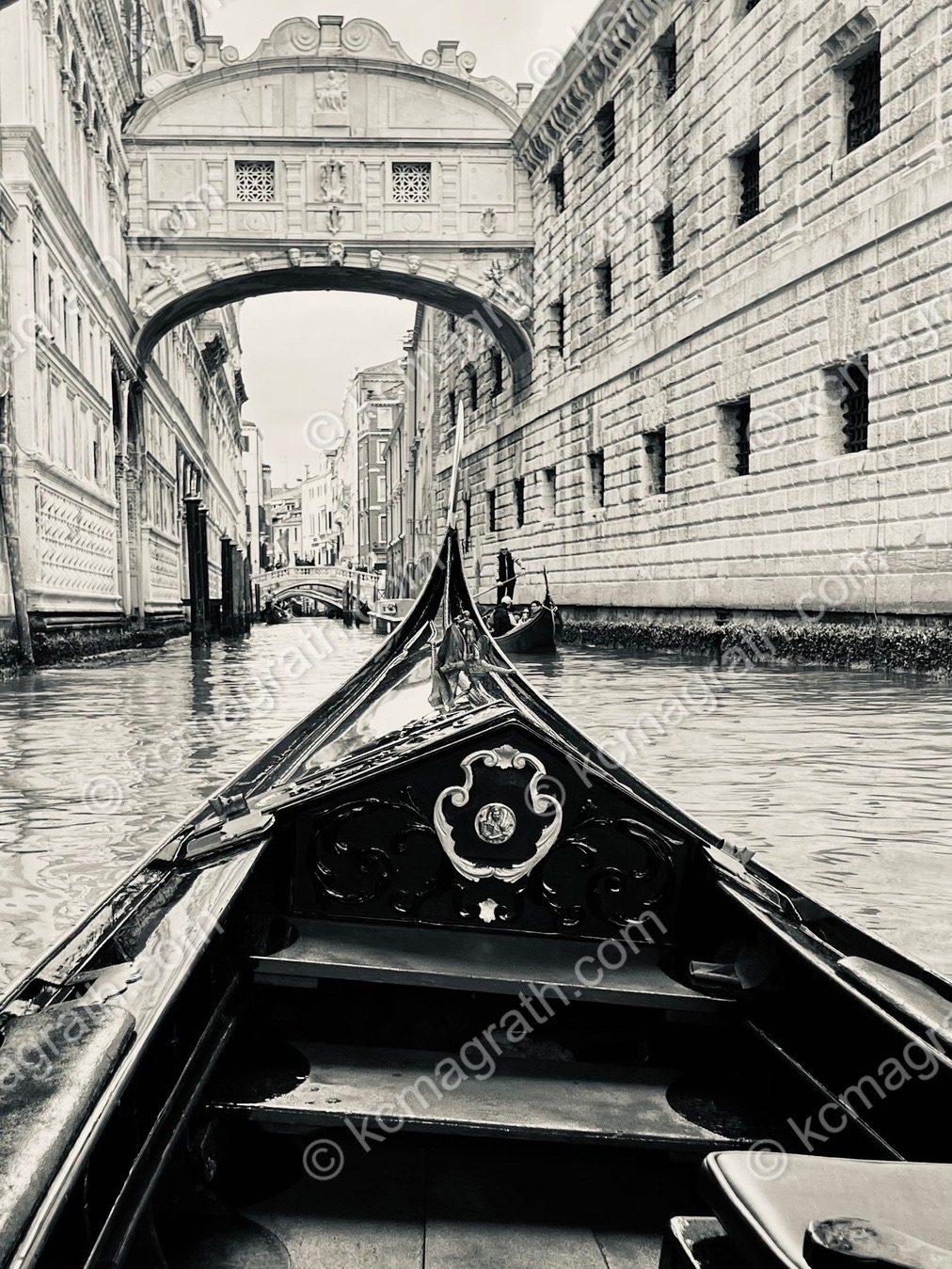 Venice's Canal Homes, Taken from Gondola, B&W, Italy