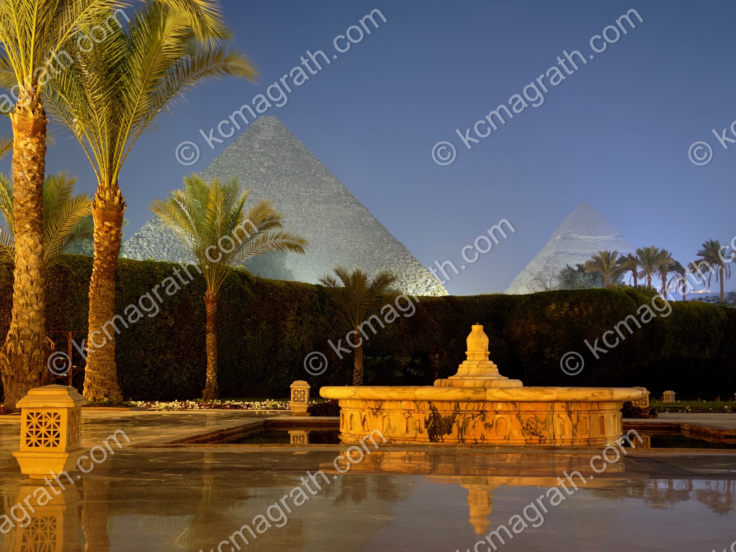 Giza's Great Pyramids, Blue Hour, as Seen From Marriott Mena House Cairo 2, Egypt