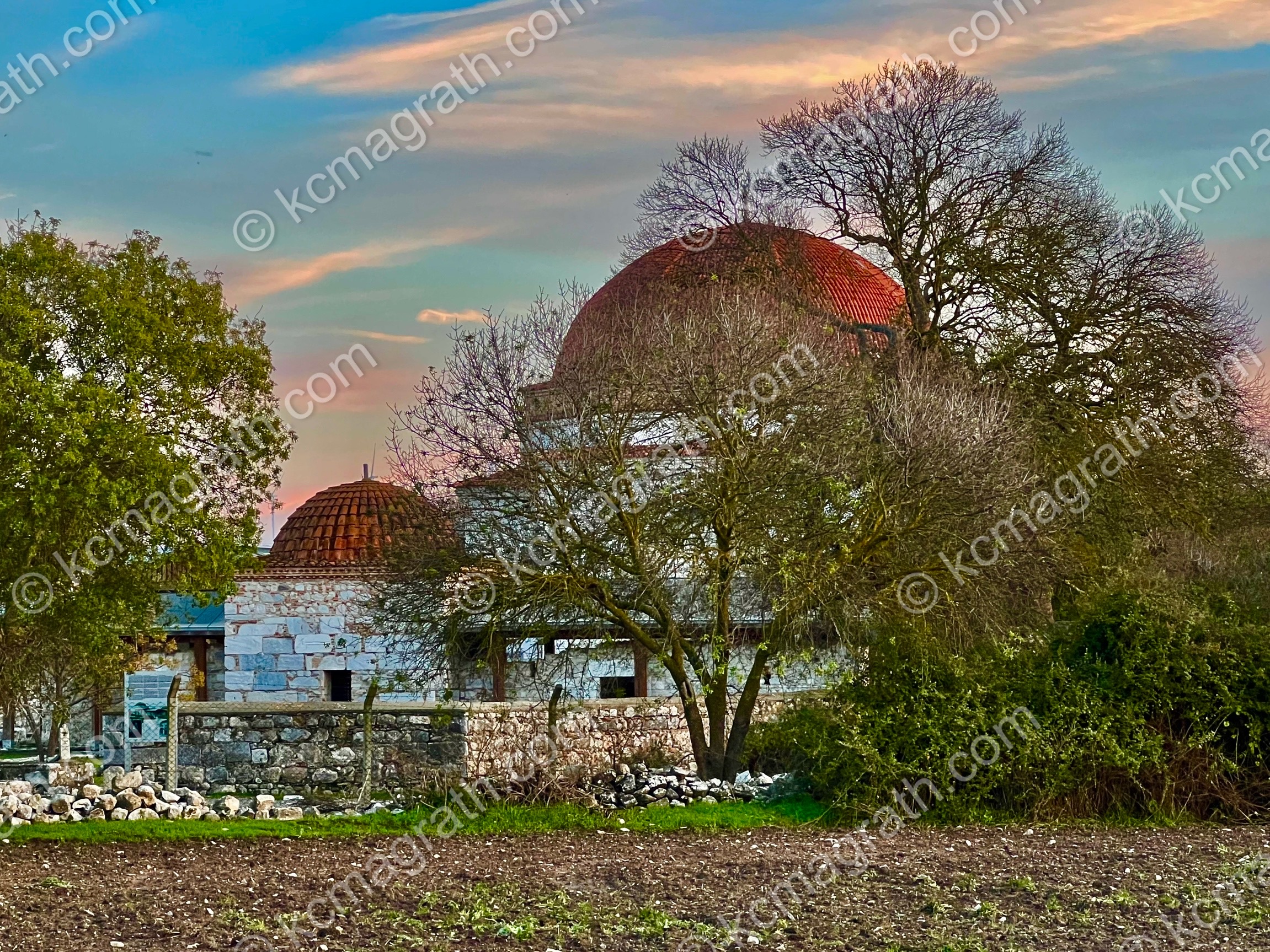 Aydin's Miletus Archaeological Site Area Landscape with Red Roofs and Evening Sunlight, Turkiye
