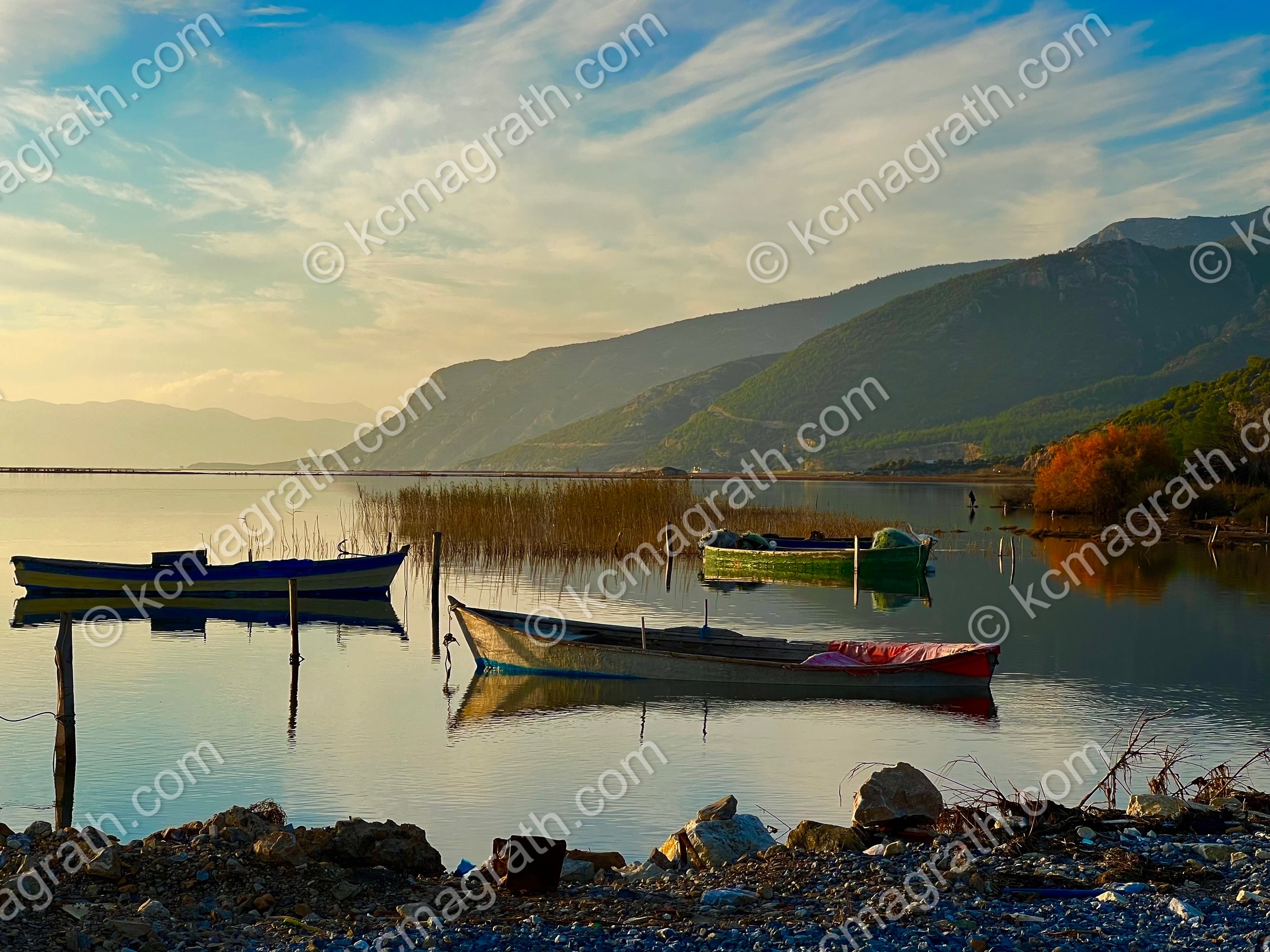Doganbey's Serene Boats in Bay, Blue Hour, Turkiye