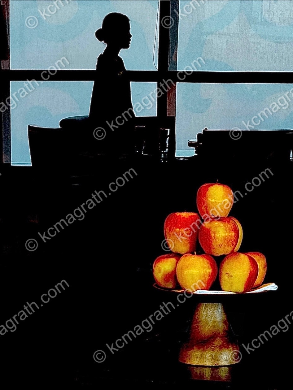 Apples and Reflection of a Silhouette of a Woman, Hanoi, Vietnam