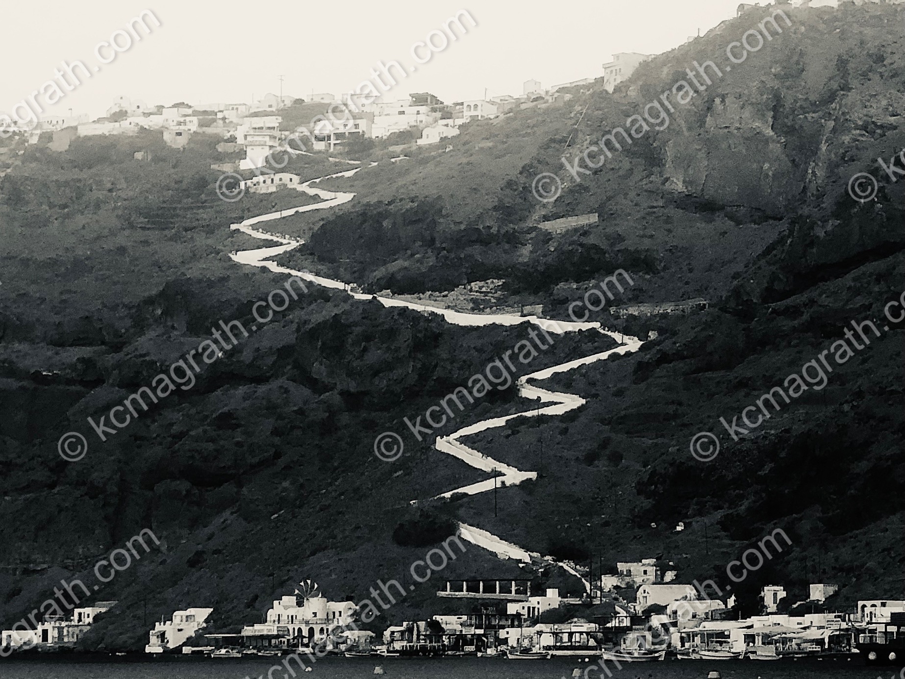 Santorini's Thirasia Islet, B&W, Greece