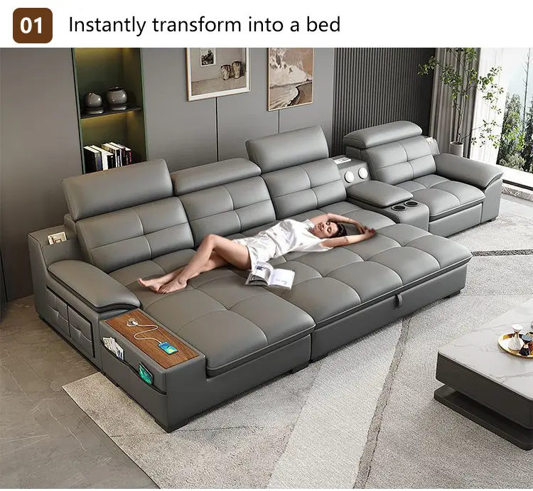 2025 Modern Leather Reclining Sofa with Storage