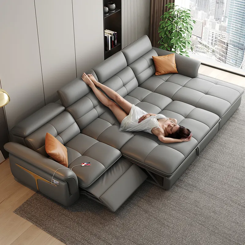 2025 Modern Leather Reclining Sofa with Storage