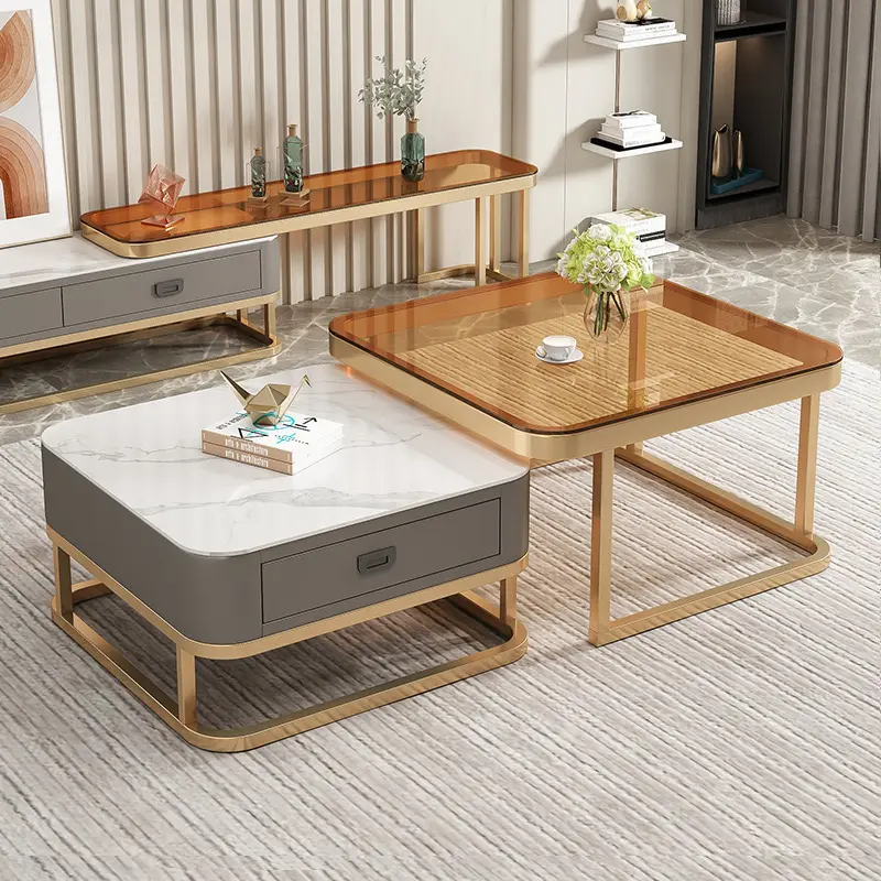 Modern Luxury Living Room Furniture Set with White & Gold Drawers