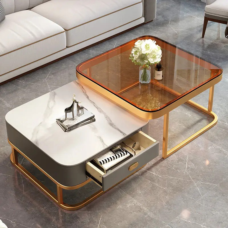 Modern Luxury Living Room Furniture Set with White & Gold Drawers