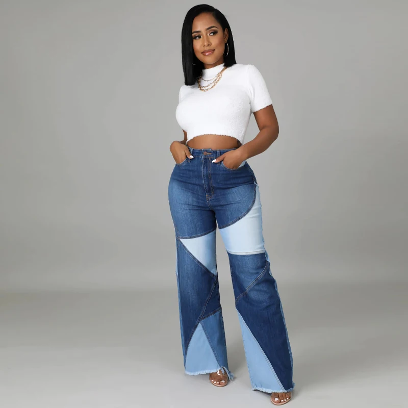Pantalones vaqueros de mezclilla azules de cintura alta para mujer