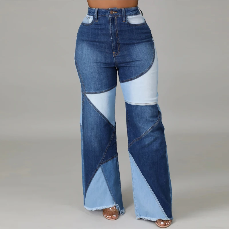 Pantalones vaqueros de mezclilla azules de cintura alta para mujer