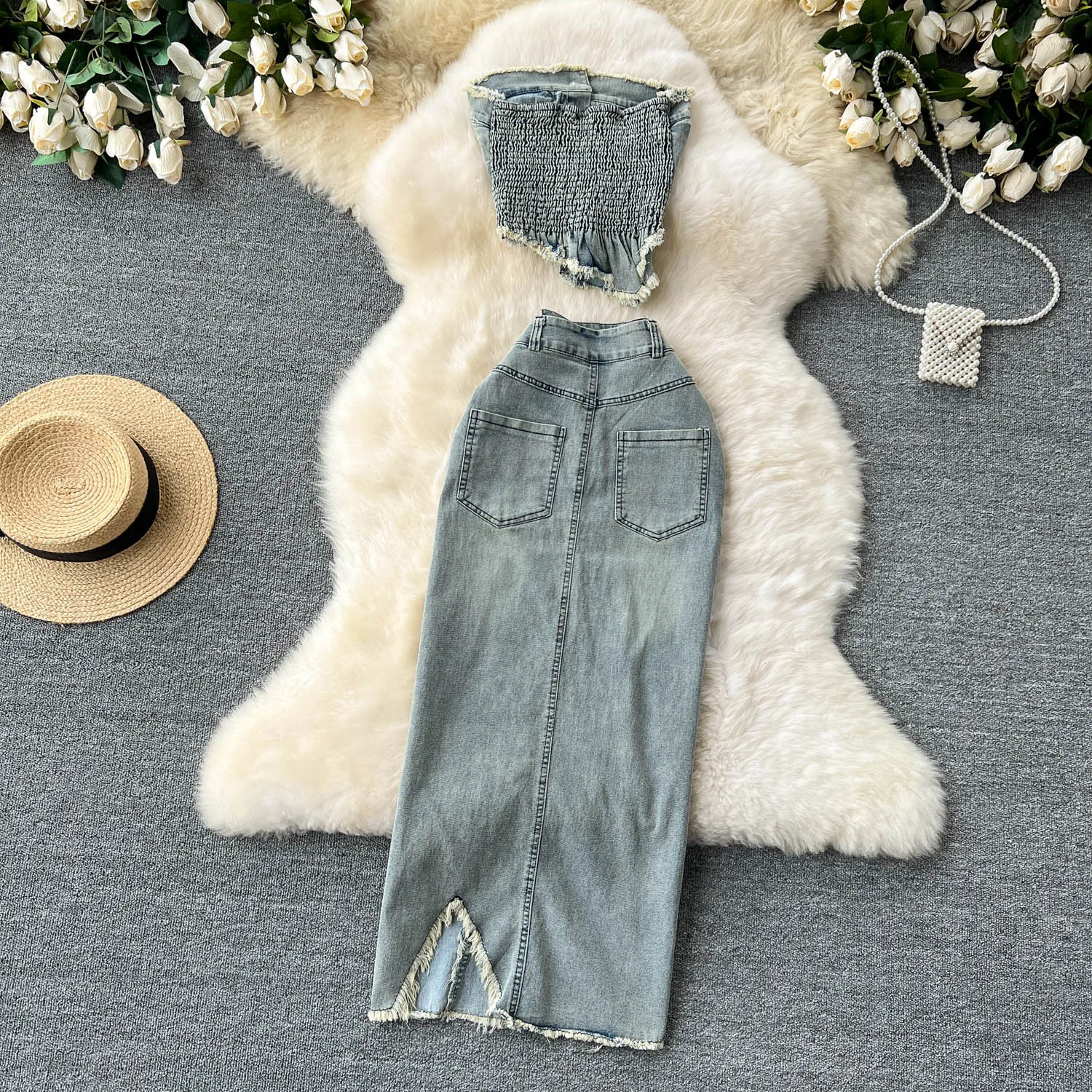 Conjunto de falda y top de mezclilla