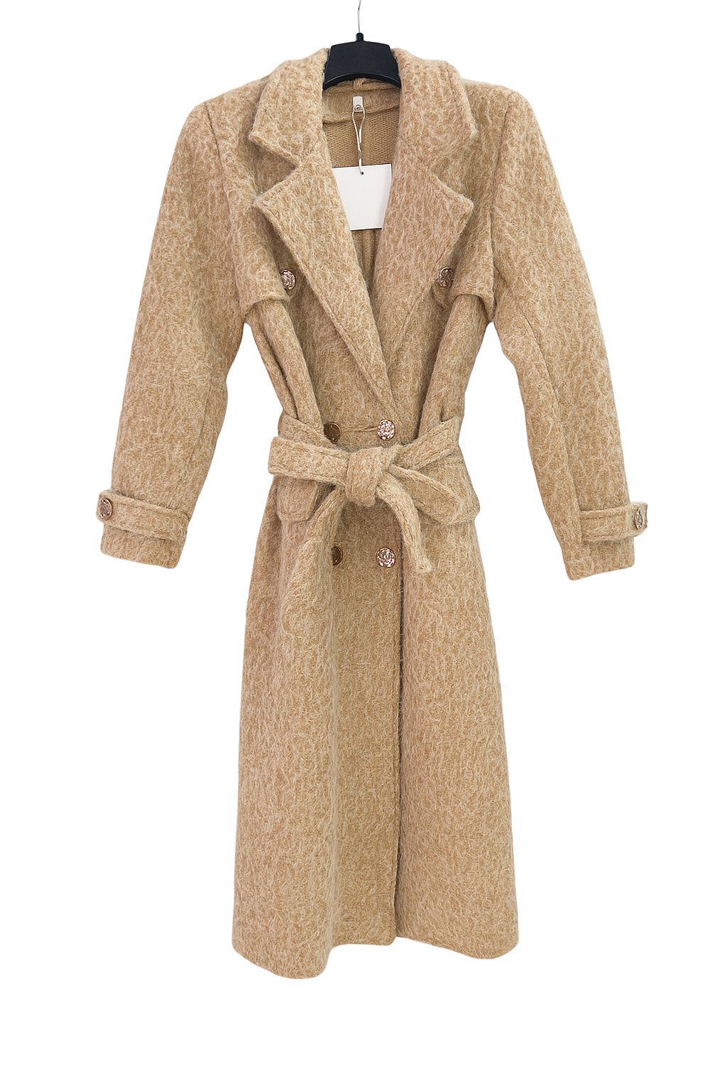 Abrigo largo de lana con cintura