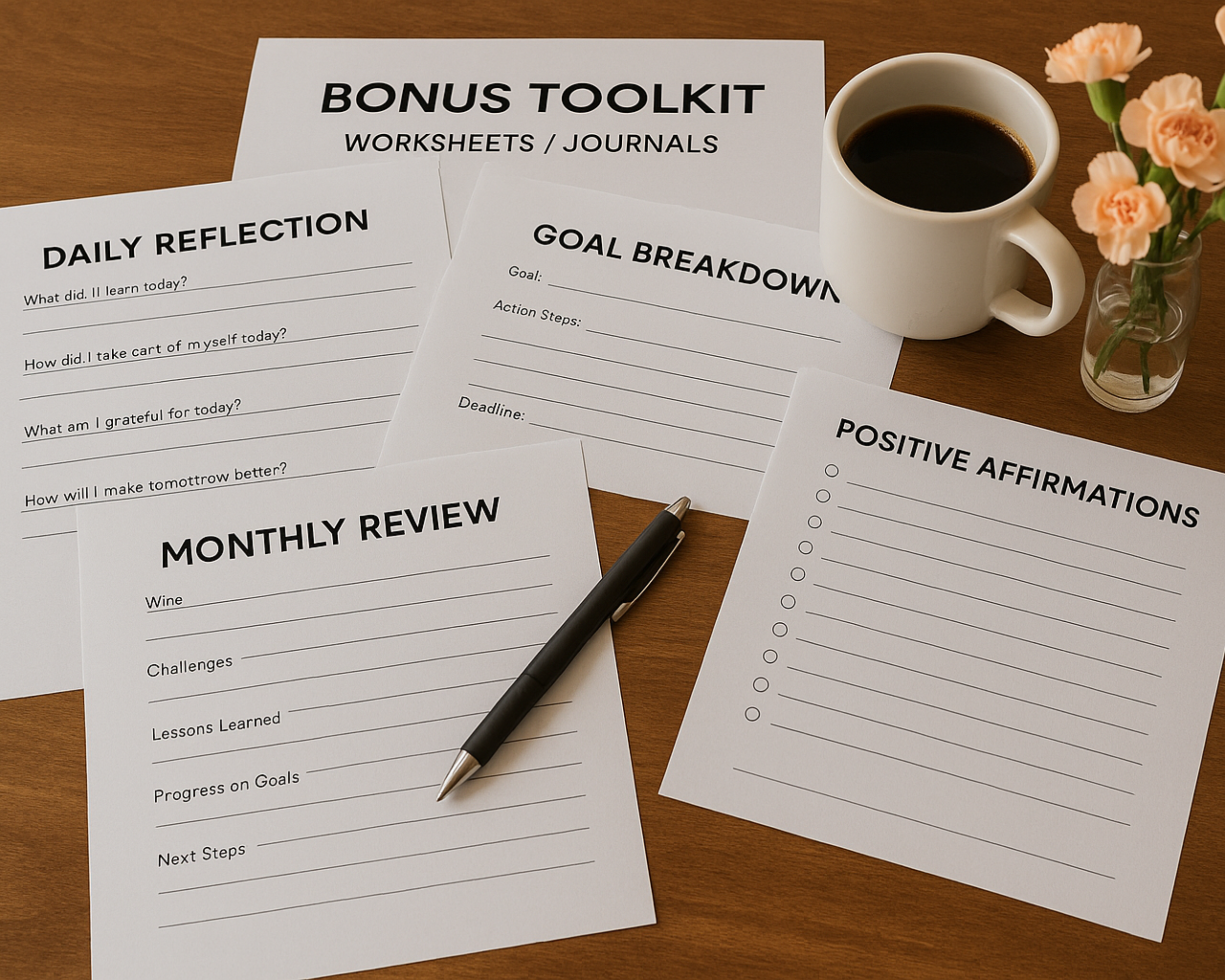 Mindfulness Workbook + Bonus Toolkit | Printable PDF Self-Care Journal, 30-Day Challenge, Stress Relief, Digital Download