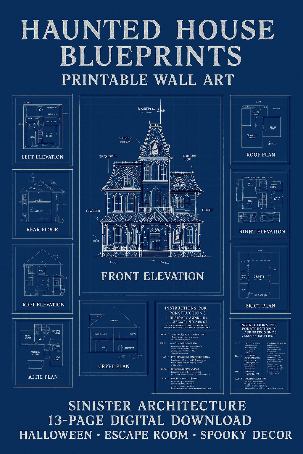 Haunted House Blueprints Printable Wall Art