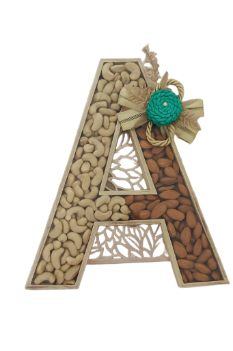 Dry Fruits and Chocolate filled Alphabets made of premium wood