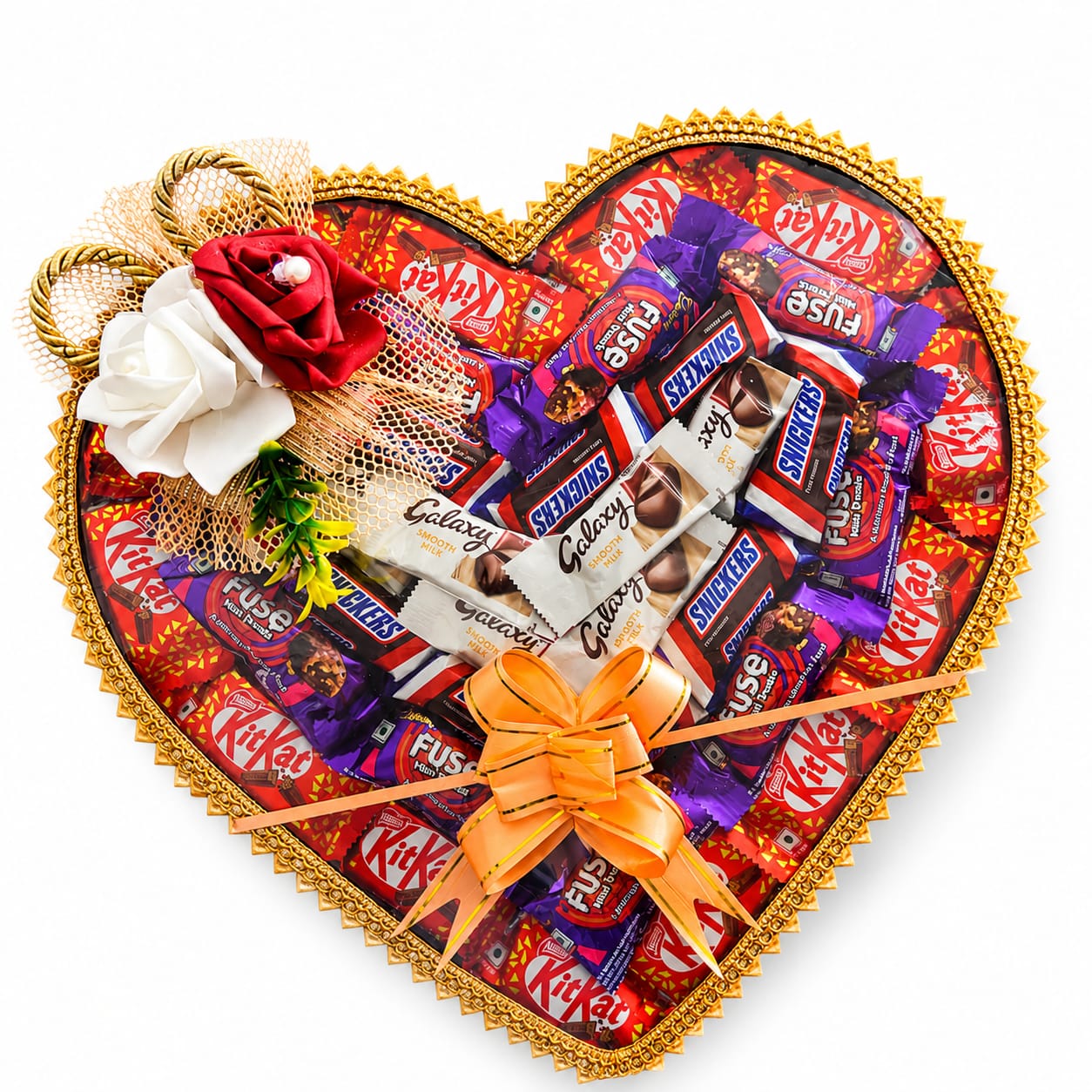 Heart-Shaped  Wooden Tray with Chocolates