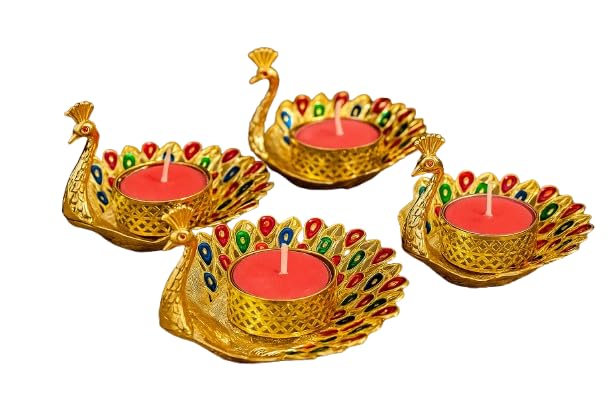 Peacock Tea Light Candle Holders 4PCS