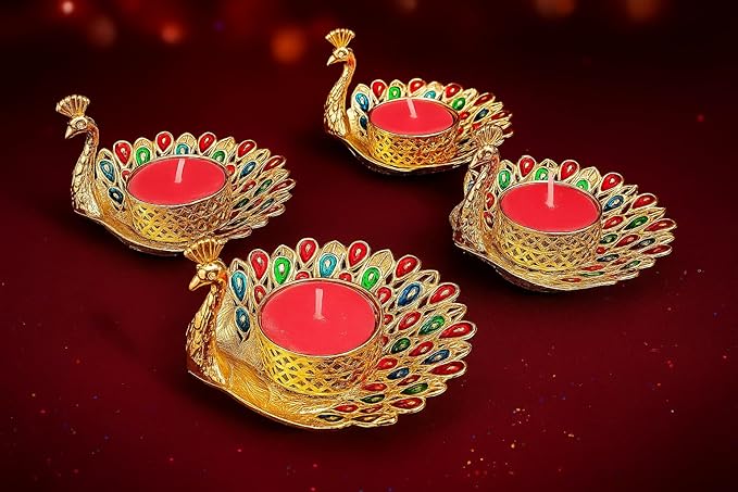 Peacock Tea Light Candle Holders 4PCS