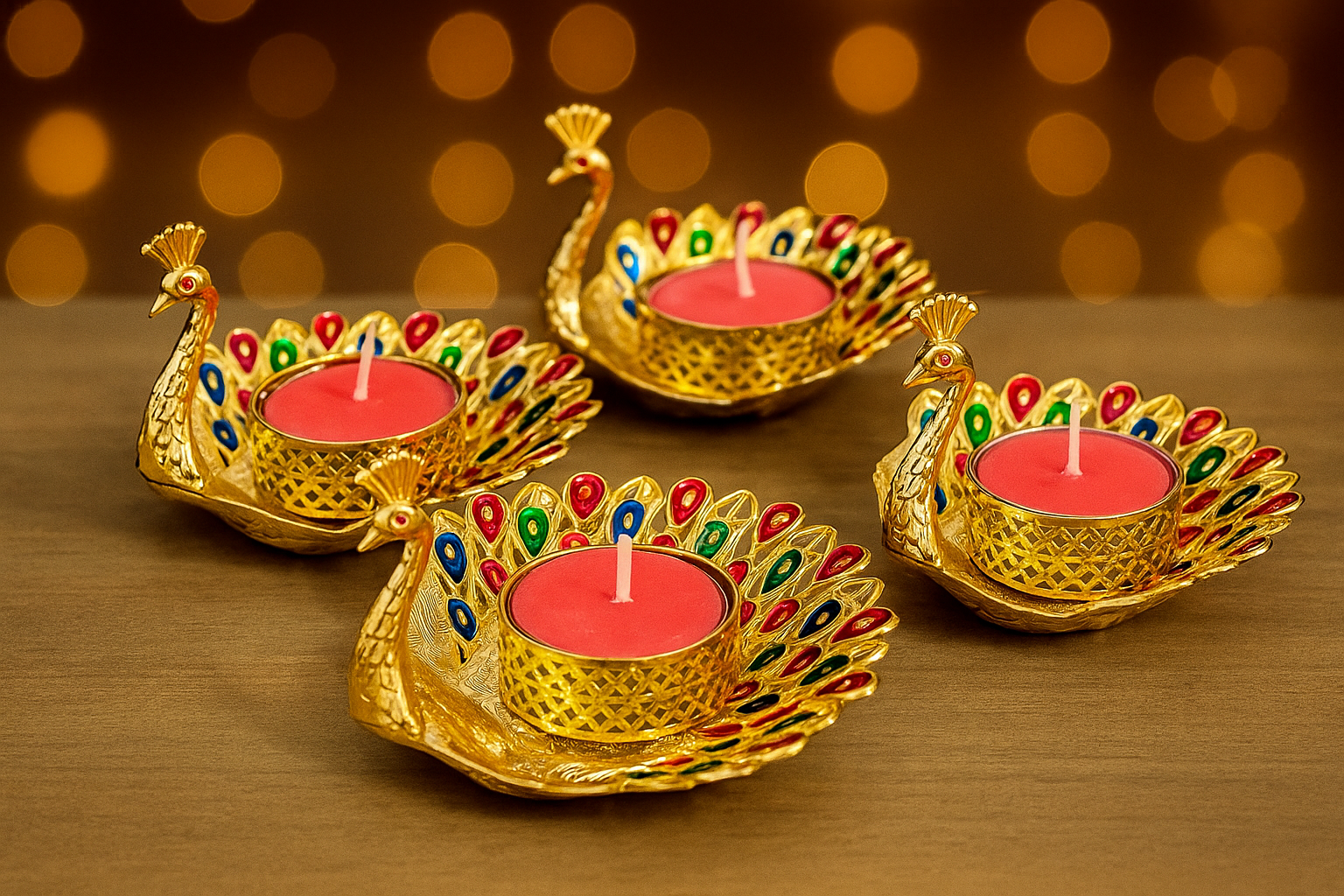 Peacock Tea Light Candle Holders 4PCS