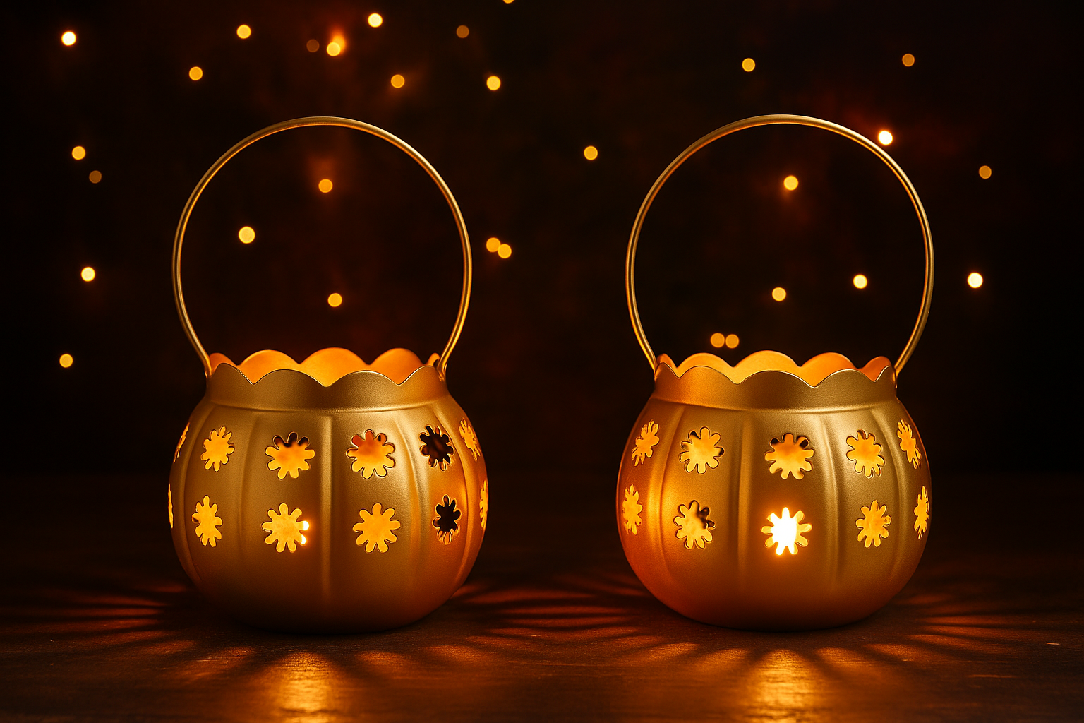 Gold Flower Cutout Lanterns 2 PCS