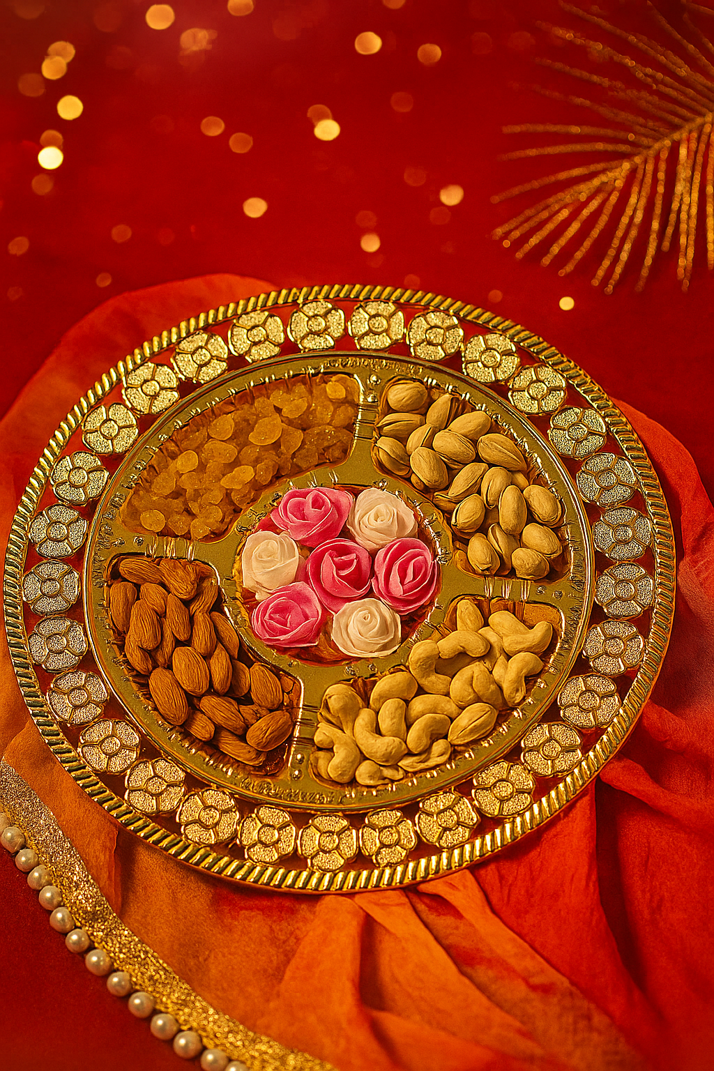 Decorative Golden Dry Fruit Thali 280G