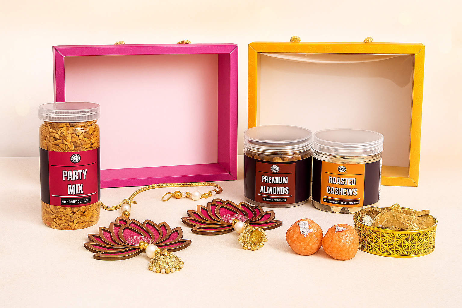 Diwali Gift Hamper with transparent covering top