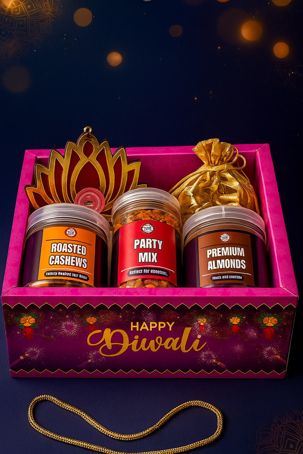 Diwali Gift Hamper with transparent covering top