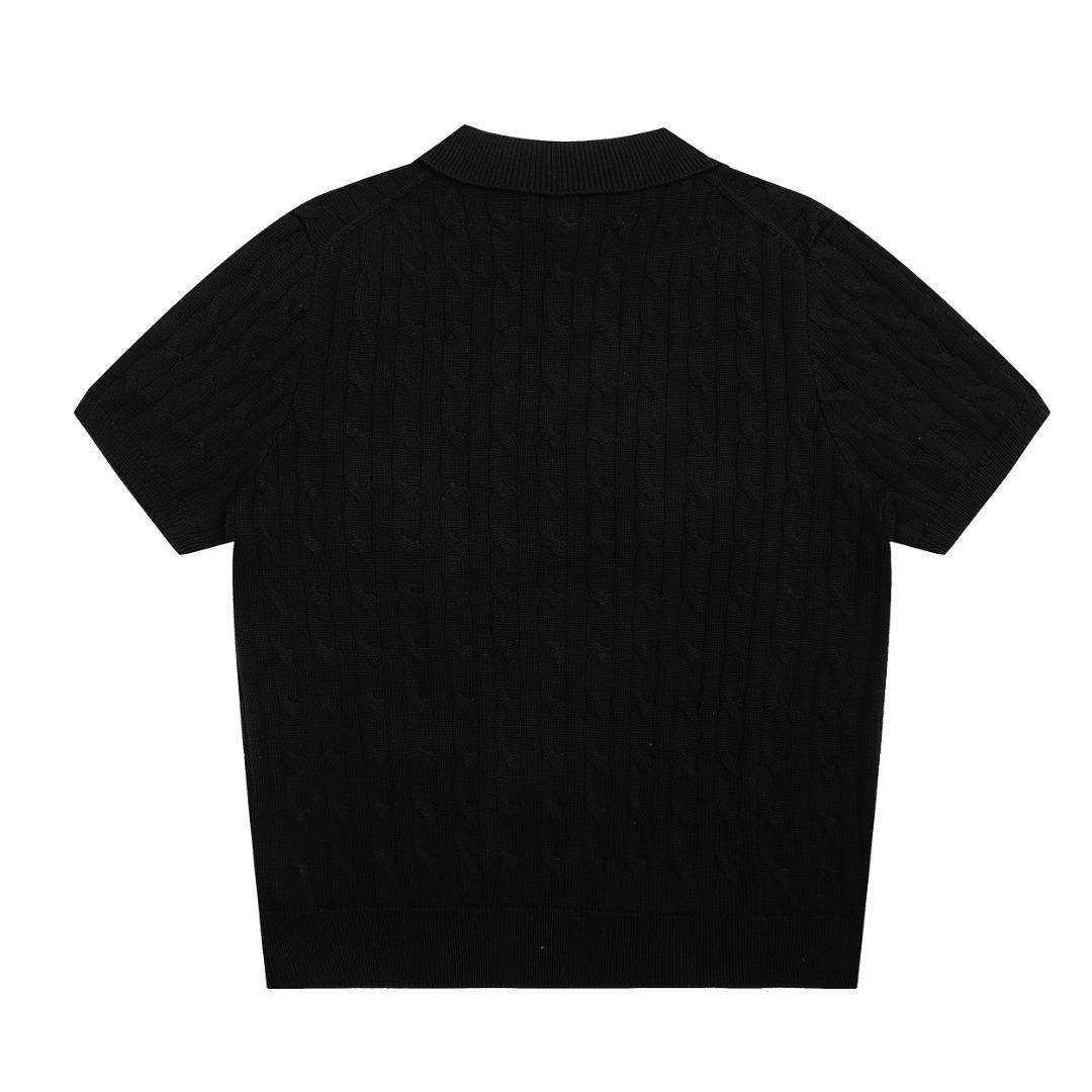 Black Short Sleeve Knitted Polo