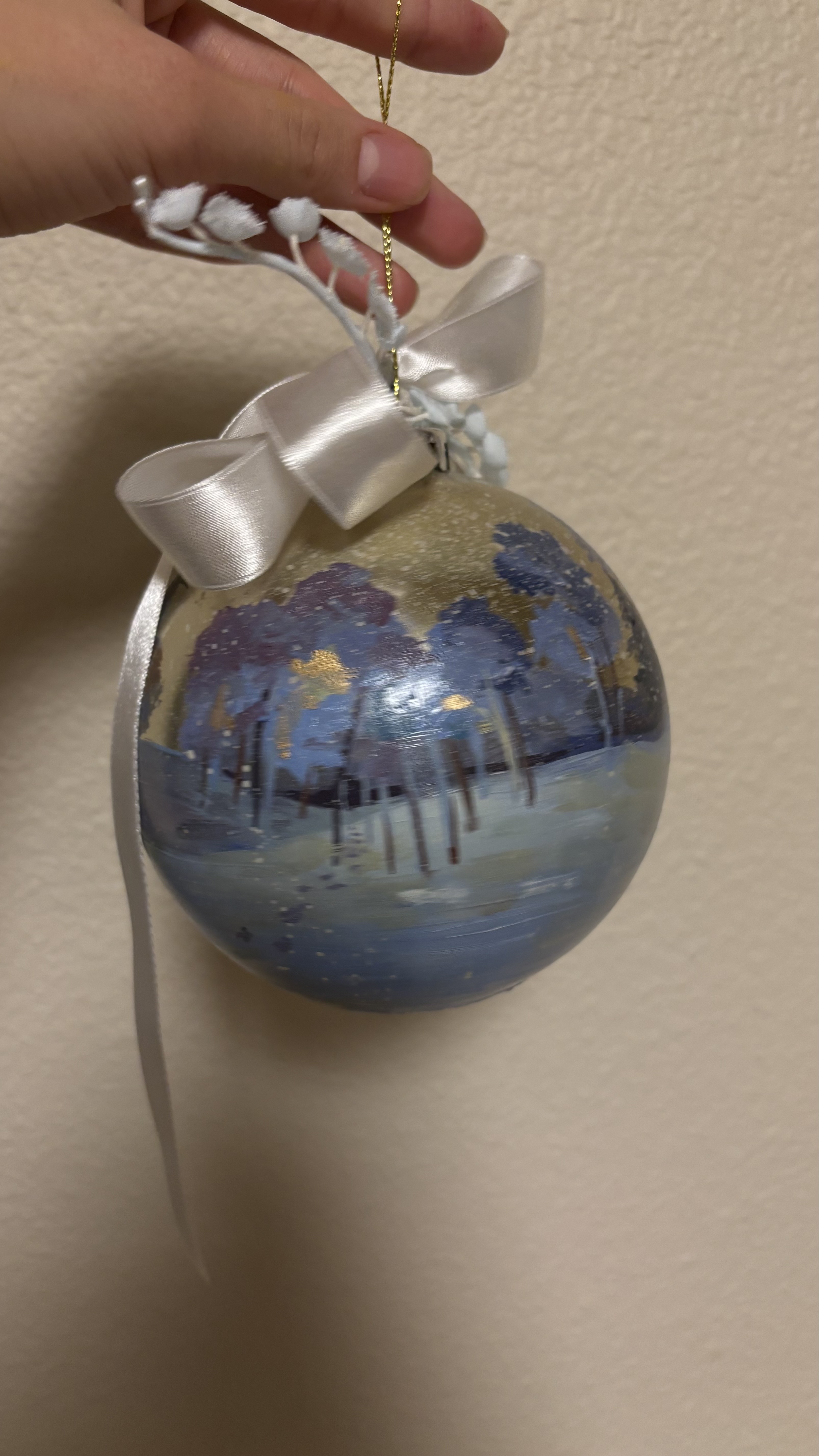 Hand-Painted Christmas Ornament — Winter Forest & Elk (Original Oil, 4")
