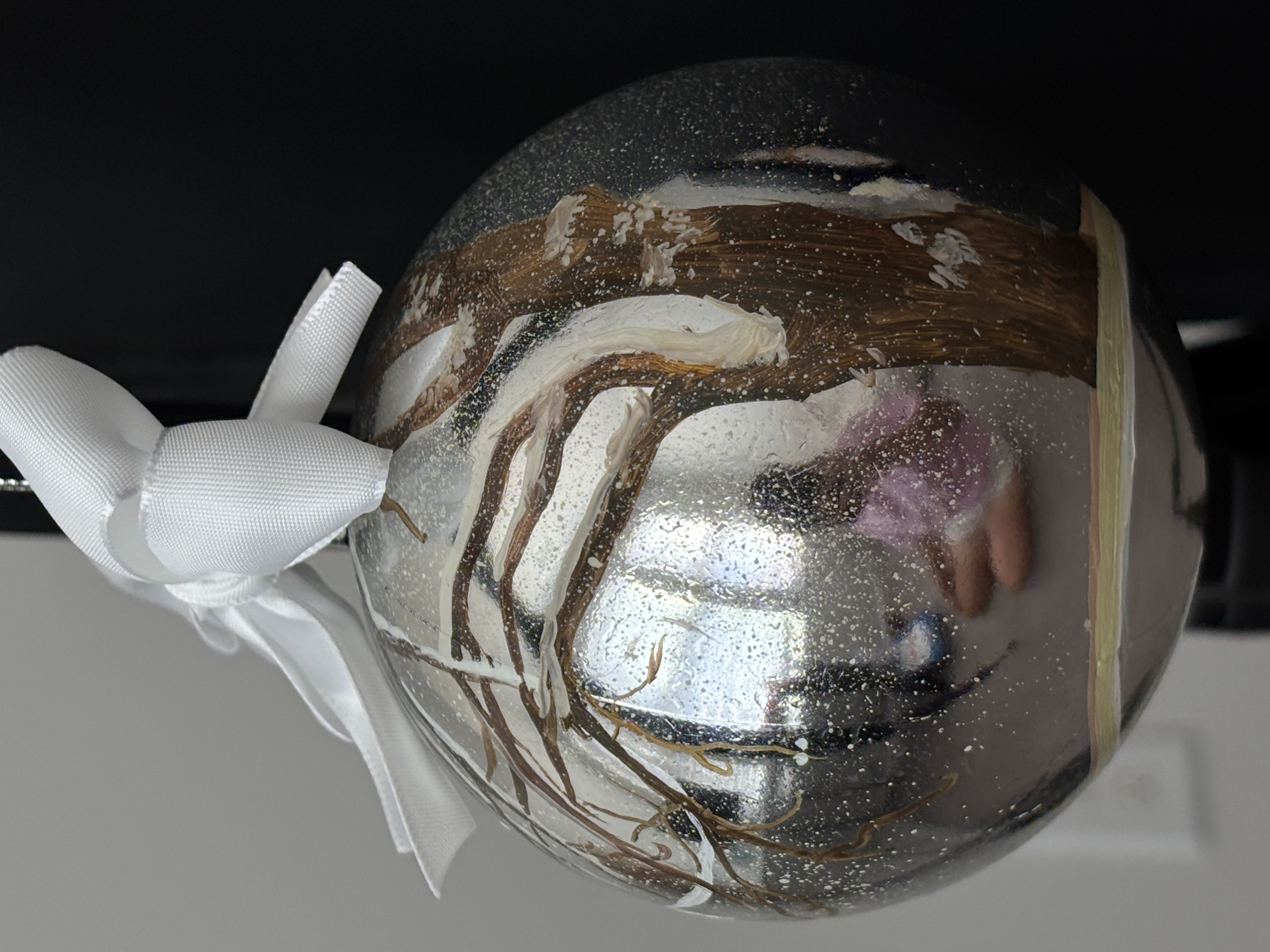 Hand-painted Christmas Ornament — Stag in Winter Forest (Original Oil)