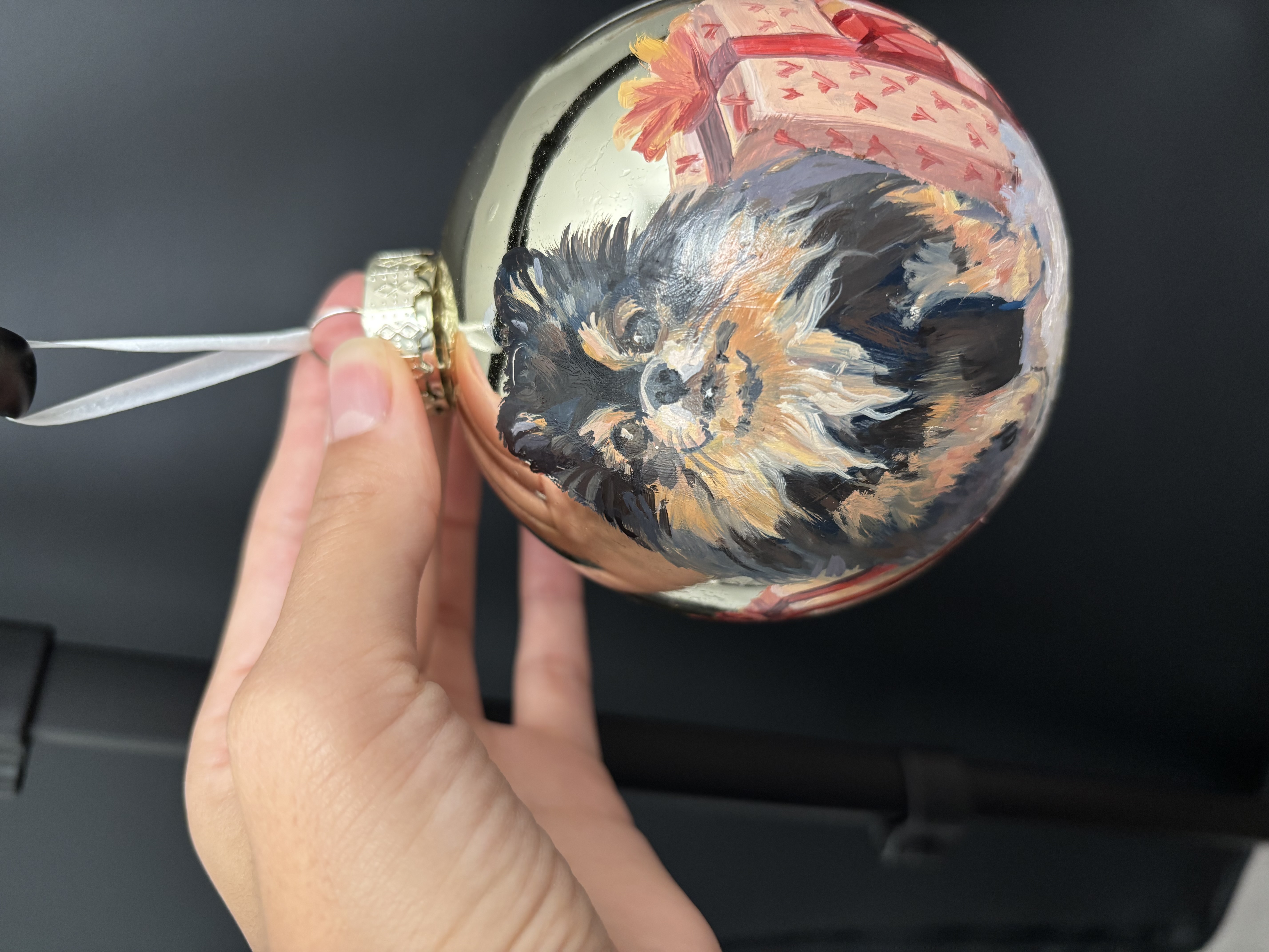 Hand-Painted Pet Portrait Christmas Ornament — Custom Commission (Original Oil, 3.35")