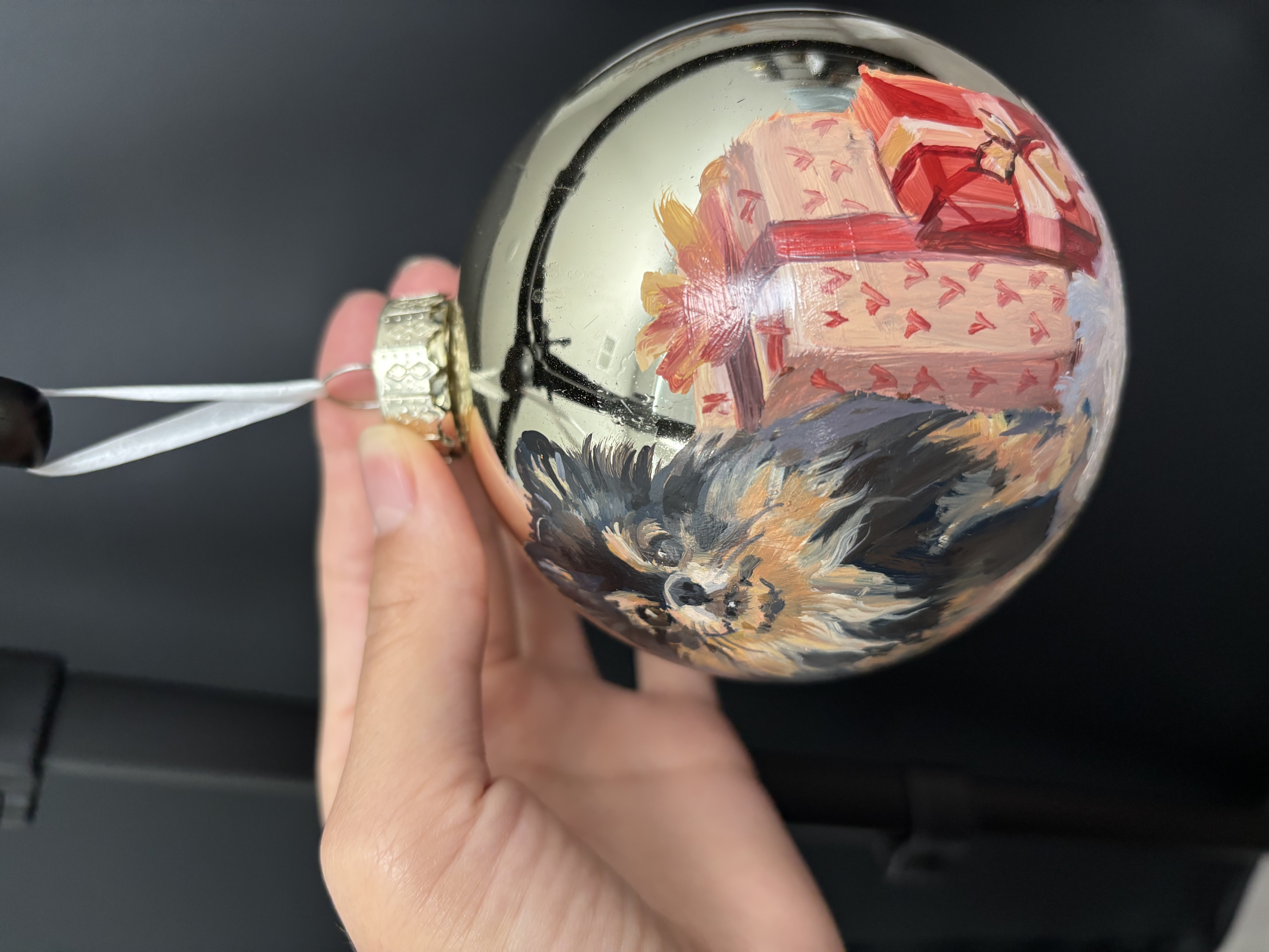 Hand-Painted Pet Portrait Christmas Ornament — Custom Commission (Original Oil, 3.35")