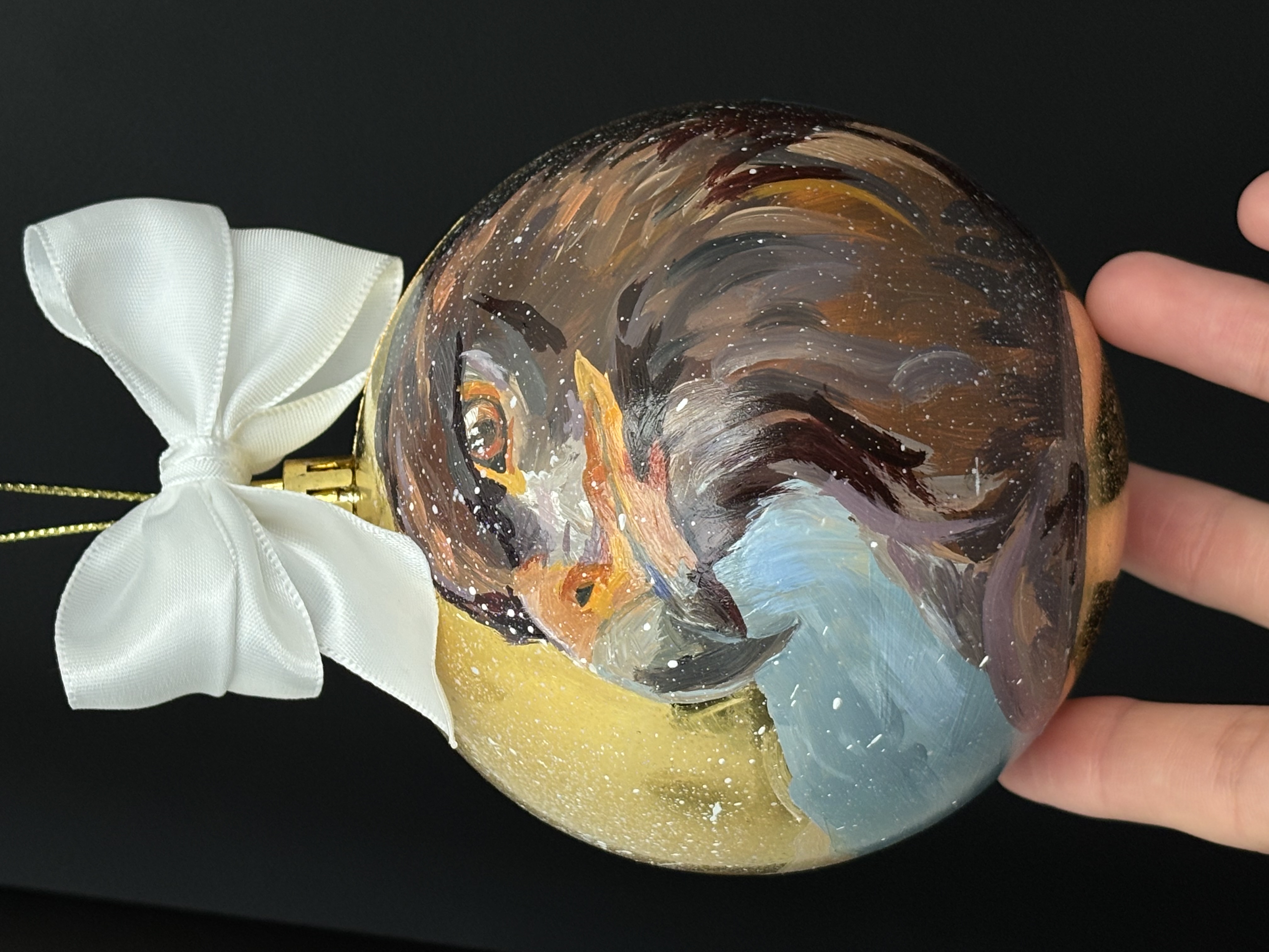 Hand-Painted Christmas Ornament — Eagles in Winter Sky (Original Oil)
