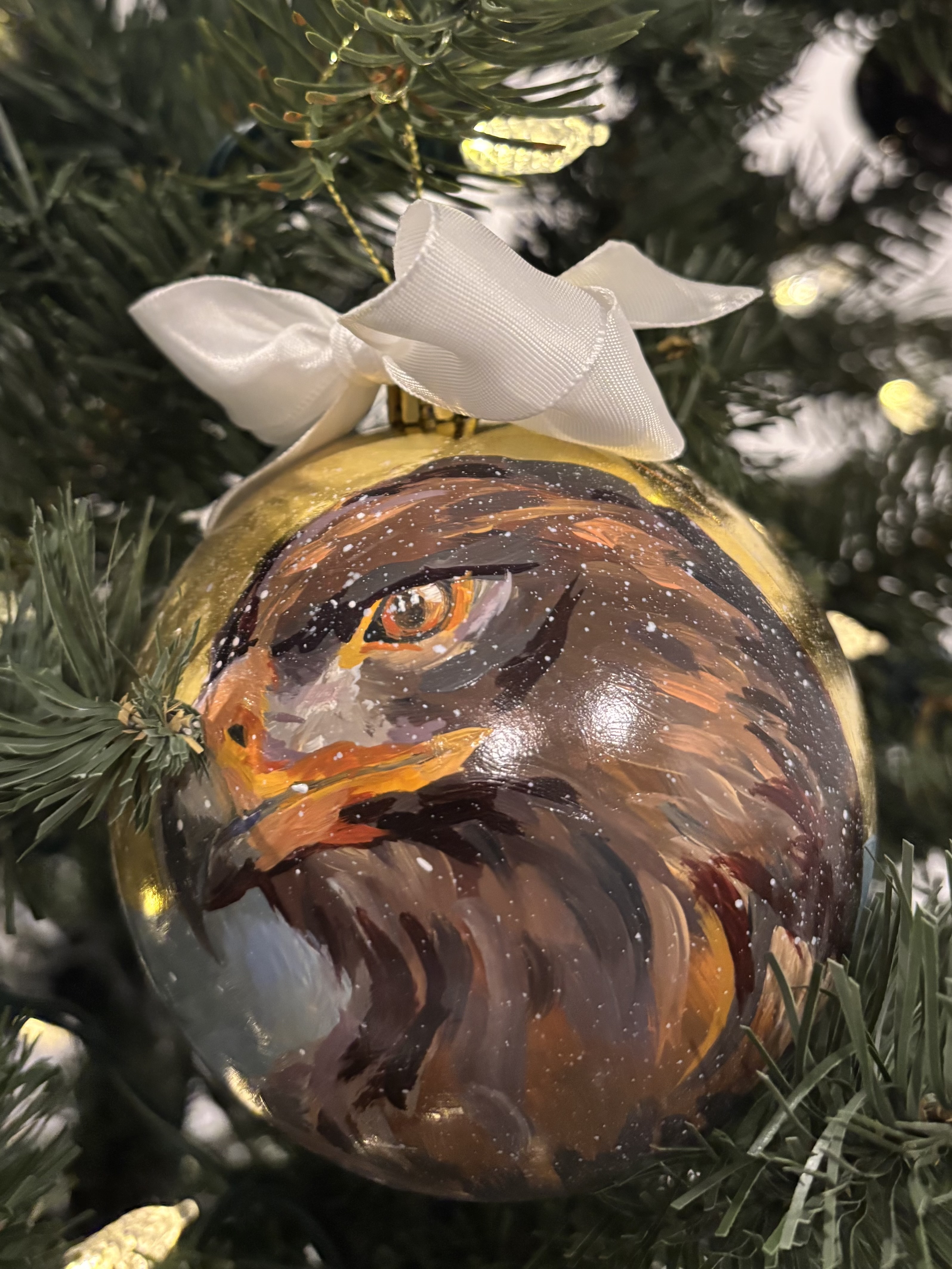 Hand-Painted Christmas Ornament — Eagles in Winter Sky (Original Oil)
