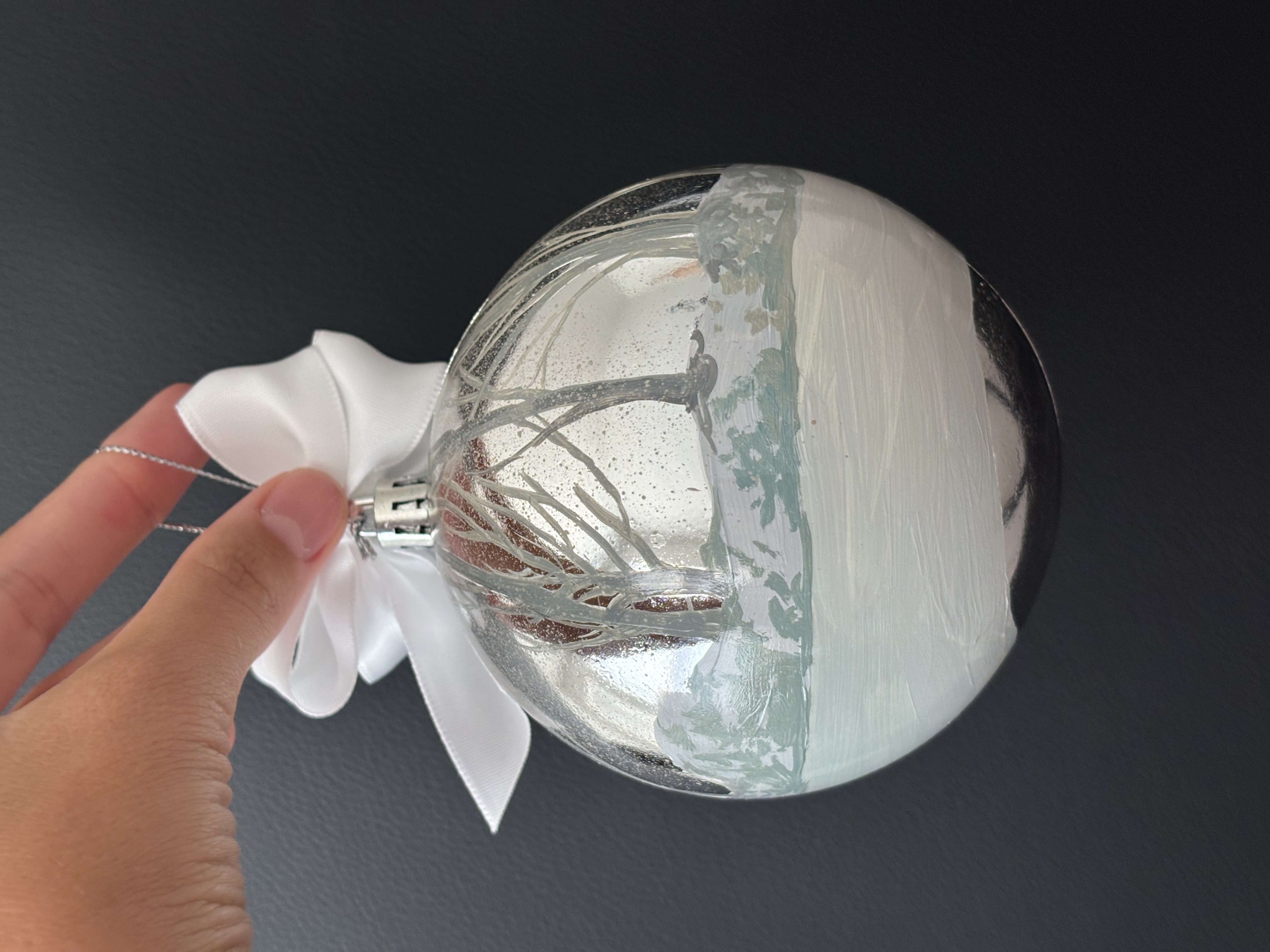 Hand-Painted Christmas Ornament — Winter Horses (Original Oil)