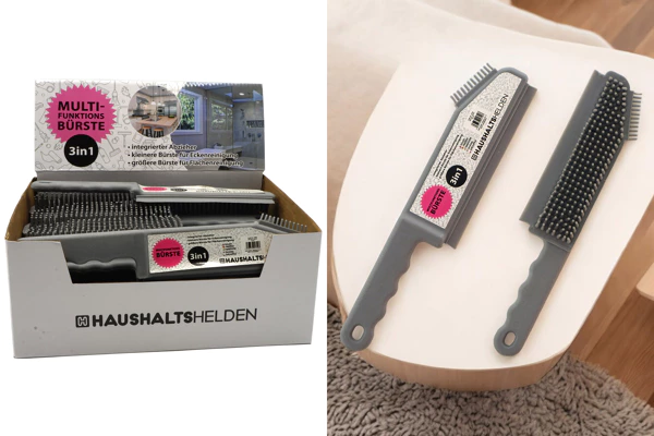 Brosse multifonctionnelle, 3en1 en silicone, 25cm, grise