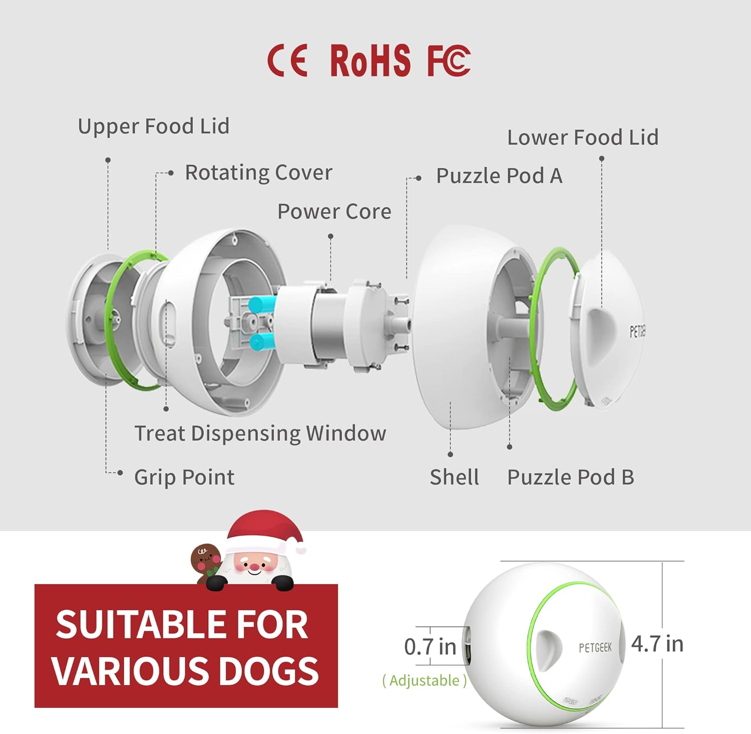 Distributeur de friandises interactif pour chien - Balle à friandises automatique  PETGEEK