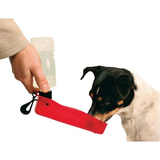 Distributeur d’eau portable pour chien en randonnée.