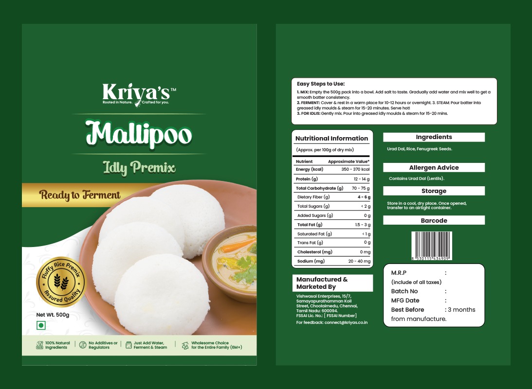 Kriya's Mallipoo Idly Premix