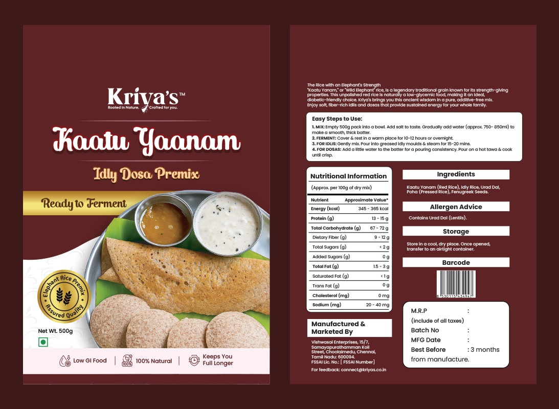 Kriya's Kaatu Yaanam Idly Dosa Premix